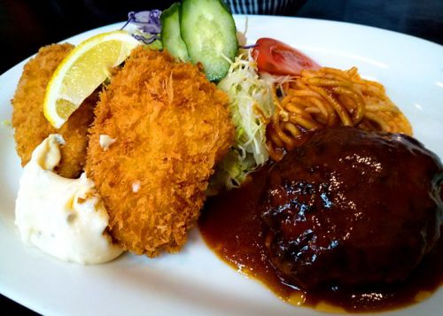 クリームコロッケ、魚フライ、ハンバーグのB定食「とんかつ吉兆」@日本橋